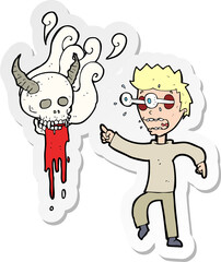 sticker of a cartoon man haunted by ghost