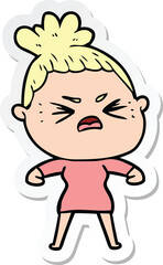sticker of a cartoon angry woman