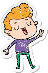 distressed sticker of a happy cartoon man
