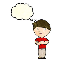 cartoon happy man with thought bubble