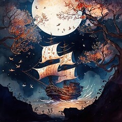 ship in watercolor