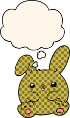 cartoon rabbit and thought bubble in comic book style