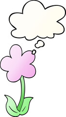 cute cartoon flower and thought bubble in smooth gradient style