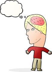 cartoon man with brain symbol with thought bubble