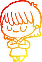 warm gradient line drawing cartoon woman