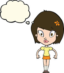 cartoon pretty woman with thought bubble