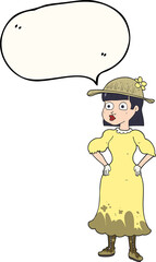 speech bubble cartoon woman in muddy dress