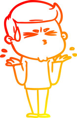 warm gradient line drawing cartoon man sweating
