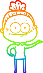 rainbow gradient line drawing cartoon happy old woman