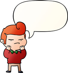 cartoon cool guy and fashion hair cut and speech bubble in smooth gradient style