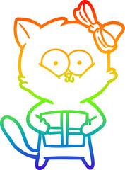 rainbow gradient line drawing cartoon cat