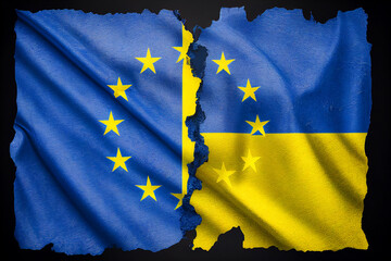Ukrainian flag and european union flag. AI Generative Illustration