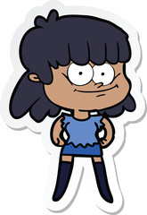 sticker of a cartoon smiling woman