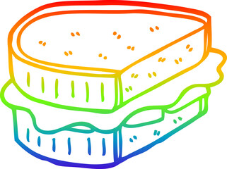 Naklejka premium rainbow gradient line drawing cartoon toasted sandwich