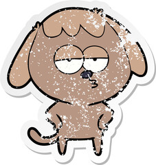 distressed sticker of a cartoon bored dog