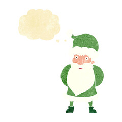 cartoon santa claus with thought bubble