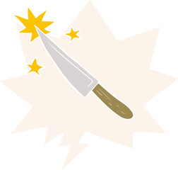 cartoon sharp kitchen knife and speech bubble in retro style
