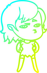 cold gradient line drawing cartoon vampire girl