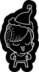 happy cartoon icon of a girl wearing santa hat