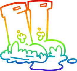 rainbow gradient line drawing cartoon wellingtons