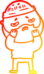warm gradient line drawing cartoon worried man with beard