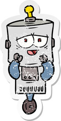 distressed sticker of a cartoon robot