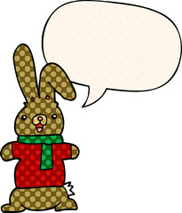 cartoon rabbit and speech bubble in comic book style