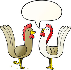 cartoon chickens and speech bubble in smooth gradient style