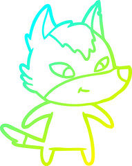 cold gradient line drawing friendly cartoon wolf