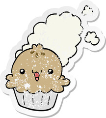 distressed sticker of a cute cartoon pie