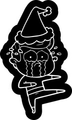 cartoon icon of a crying dancer wearing santa hat