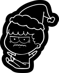 cartoon icon of a annoyed man wearing santa hat
