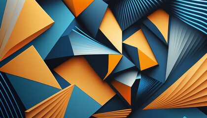 Blue and orange triangles geometric polygonal abstract background created with Generative AI technology