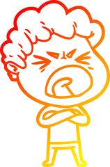 warm gradient line drawing cartoon furious man