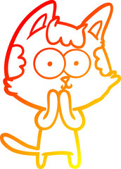 warm gradient line drawing happy cartoon cat