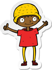 sticker of a cartoon boy with positive attitude