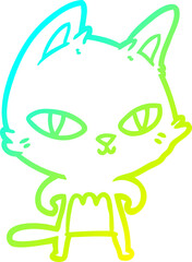 cold gradient line drawing cartoon cat staring