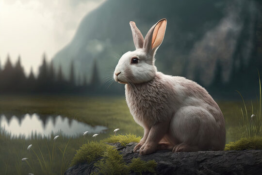 Rabbit Background with Free Copy Space for Text - Rabbit Wallpaper Series - Rabbit texture with empty copy space created with Generative AI technology