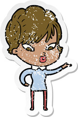distressed sticker of a cartoon woman