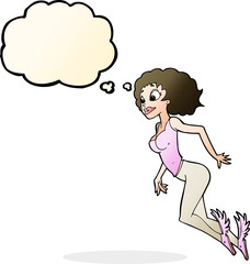 cartoon flying woman with thought bubble