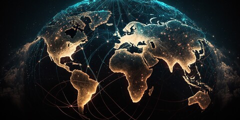 Globus mit leuchtenden Ländern, ai generativ