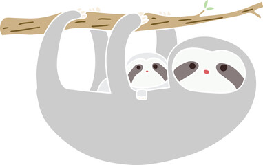 quirky hand drawn cartoon sloth and baby © lineartestpilot