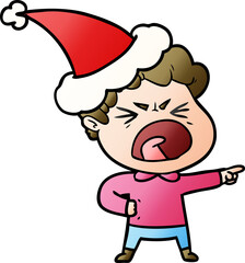 gradient cartoon of a furious man wearing santa hat