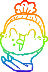 rainbow gradient line drawing cartoon happy old woman