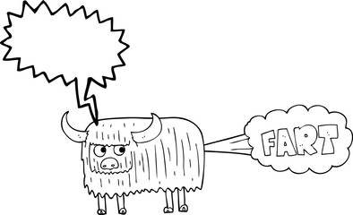 speech bubble cartoon hairy cow farting