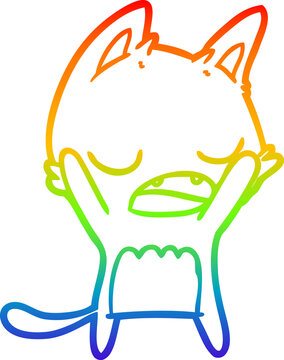 recommend clip art: rainbow gradient line drawing cartoon yawning cat