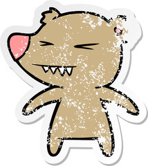 distressed sticker of a angry bear cartoon
