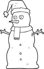 black and white cartoon snowman