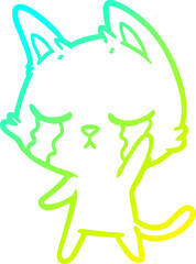 cold gradient line drawing crying cartoon cat