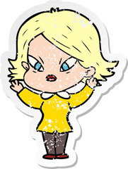 distressed sticker of a cartoon stressed woman